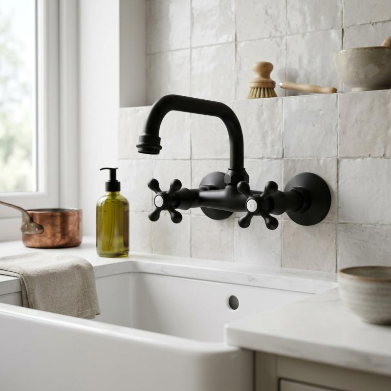 Aquanello Heritage Ascot Klassieke Keuken Muurkraan Boven Uitloop Zwart BL-4110-HA
